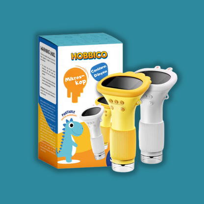 Hobbico mikroskop ile inceleme yapan çocuk