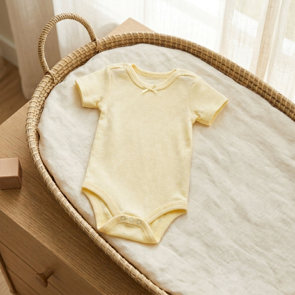 Sarı kız bebek body çıtçıtlı yaka detayı
