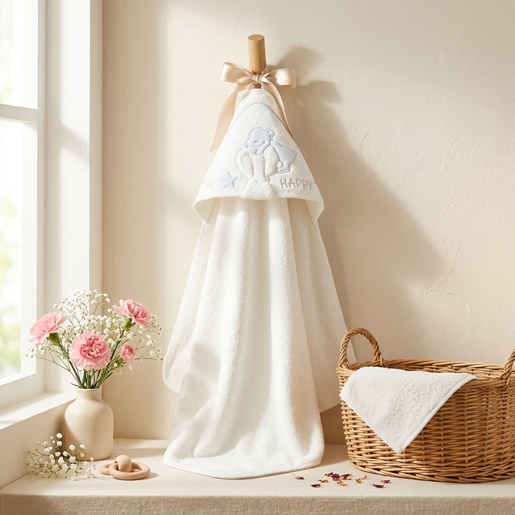 Caramell mavi bebek havlu ve kese seti