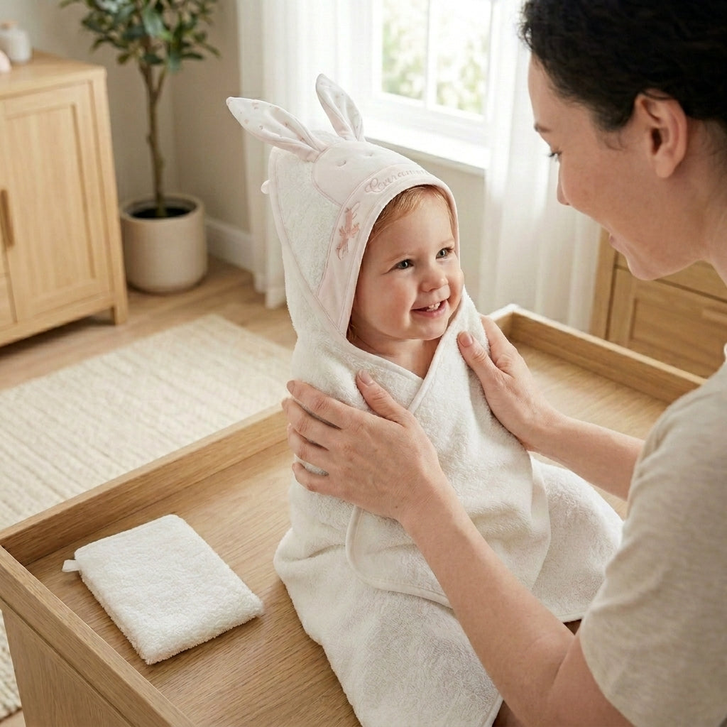 Caramell pudra bebek havlu ve kese seti